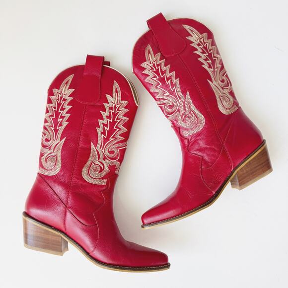 Stivali Red Leather Loyal Western Cowboy Boots Size 37/6-6.5 - Picture 2 of 9